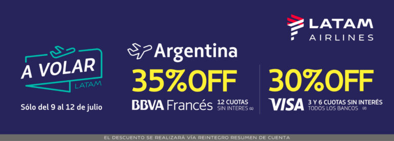 Lee más sobre el artículo Descuentos del 30% (Visa) y 35% (BBVA) para volar por Argentina