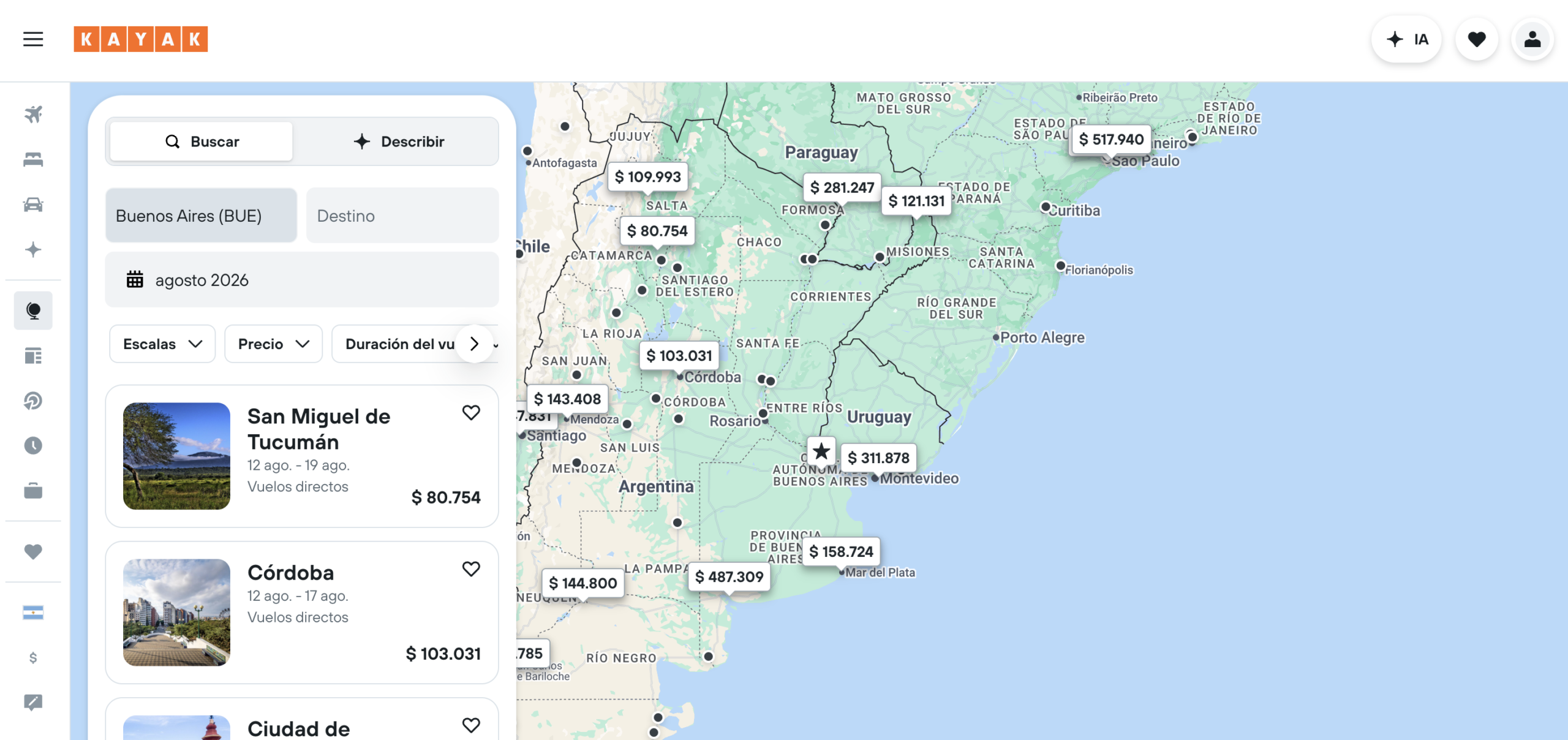 Kayak Explore, la función de Kayak para encontrar los destinos más baratos.